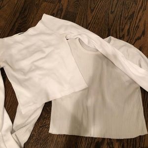 Two long sleeve and cropped white shirts